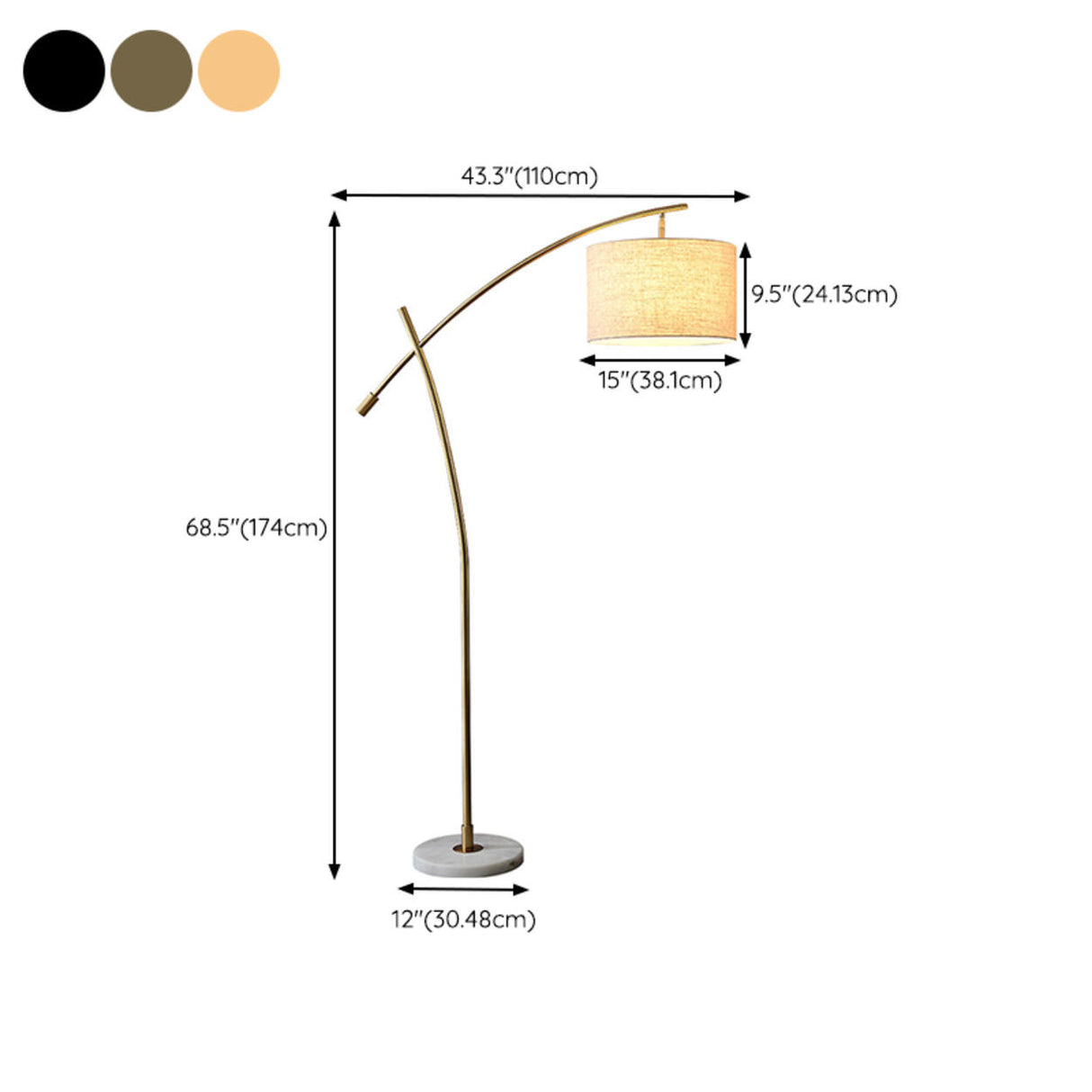 Scandinavian Fabric Drum Arched Gold Floor Lamp