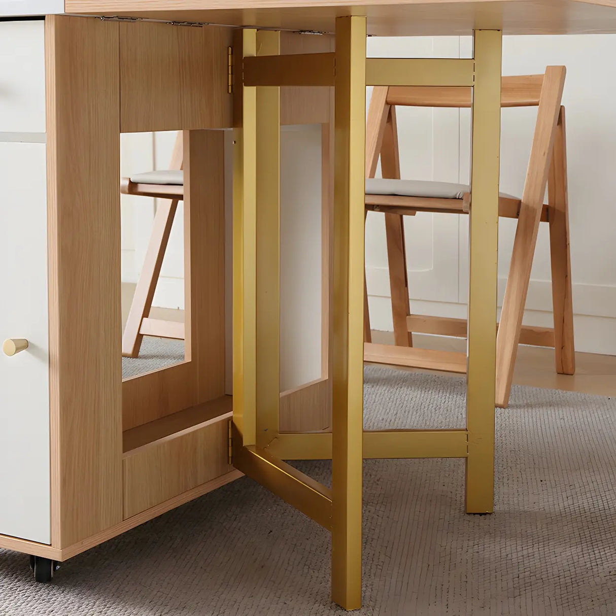 Scandinavian Folding Rectangle Rubberwood Dining Table Image - 10