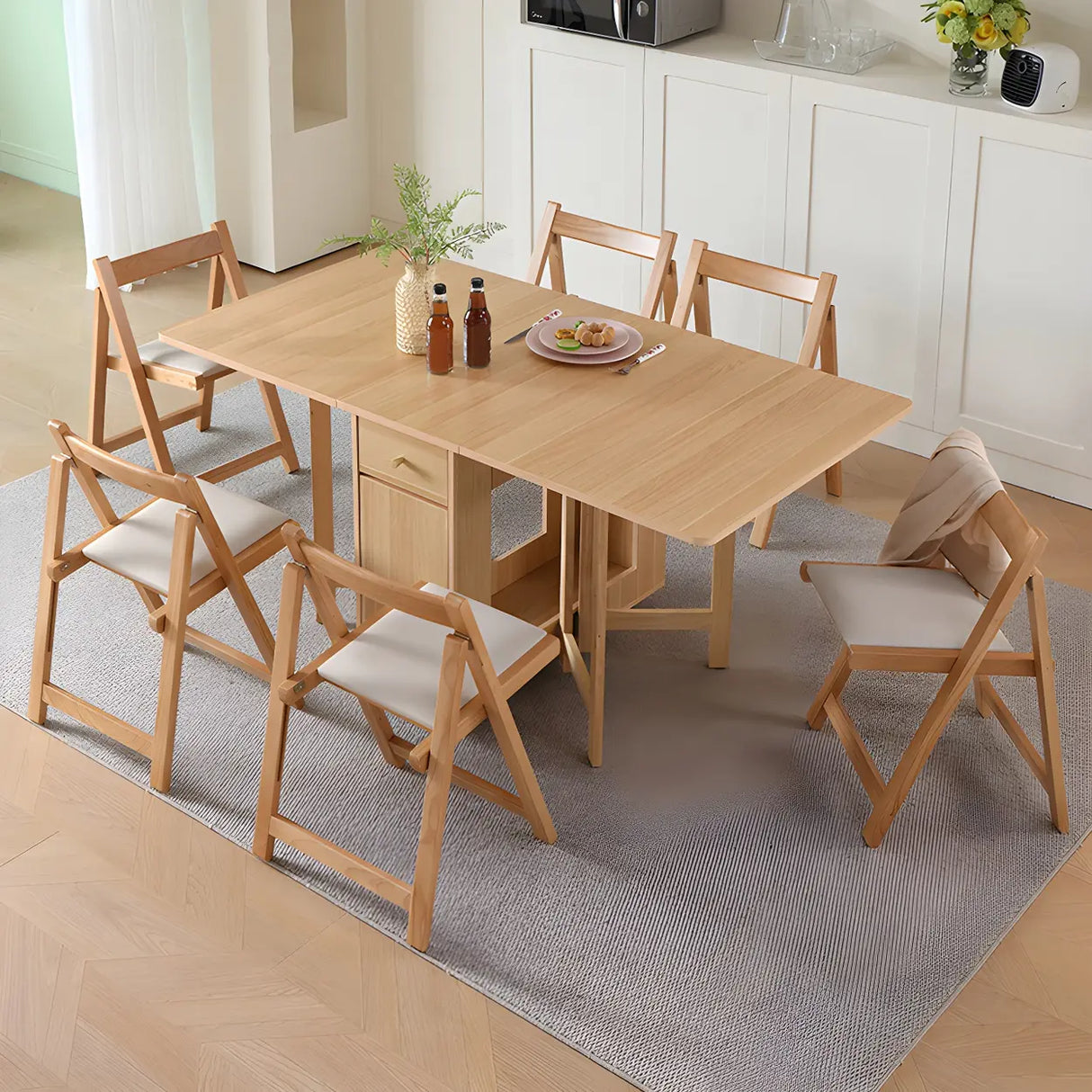 Scandinavian Folding Rectangle Rubberwood Dining Table Image - 11