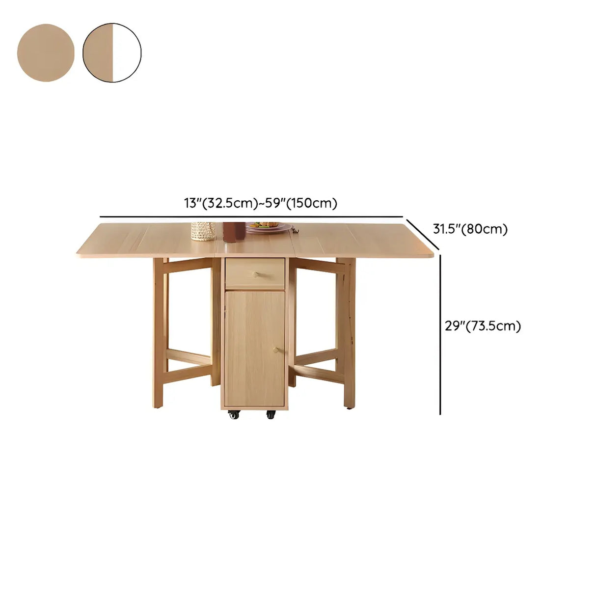 Scandinavian Folding Rectangle Rubberwood Dining Table