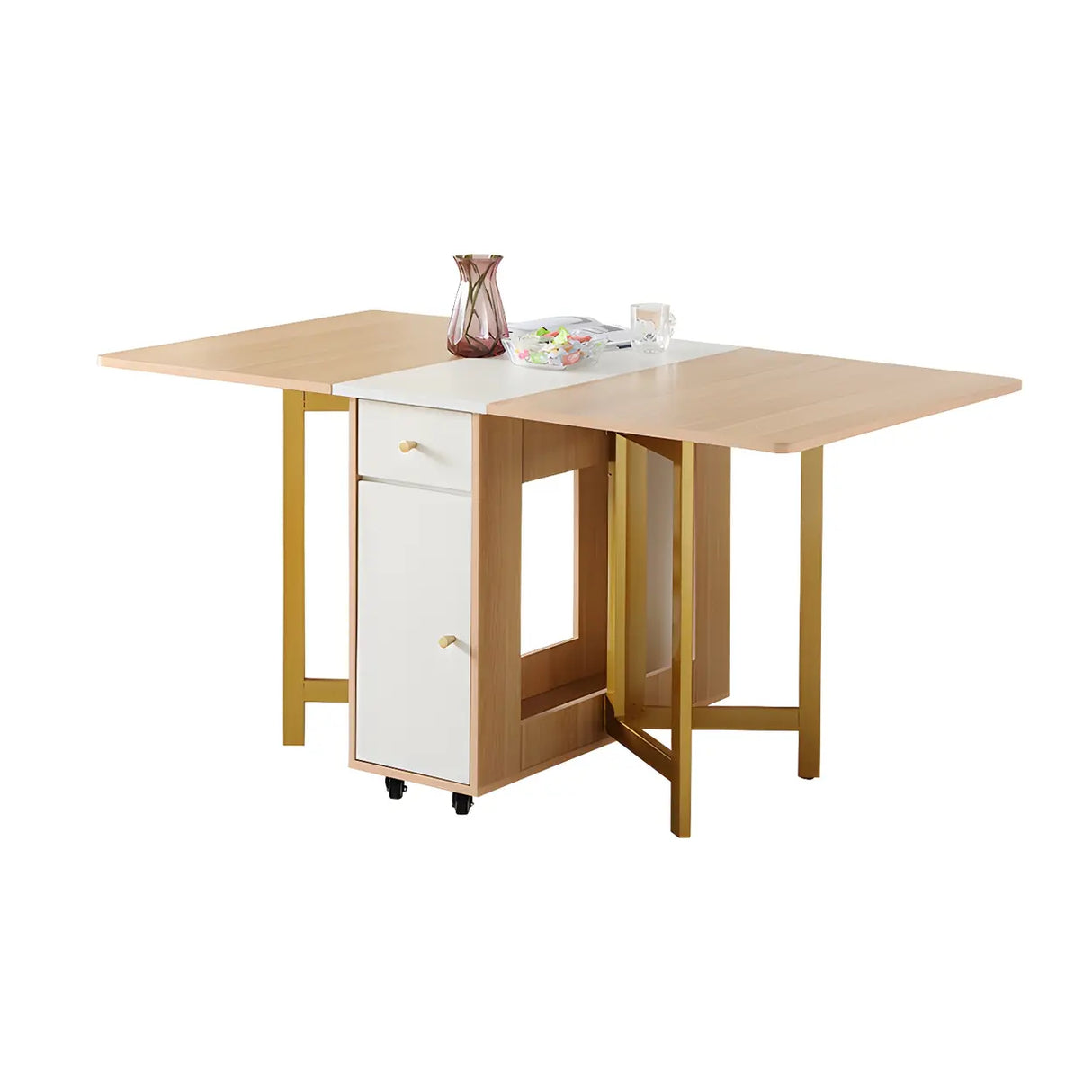 Scandinavian Folding Rectangle Rubberwood Dining Table Image - 2