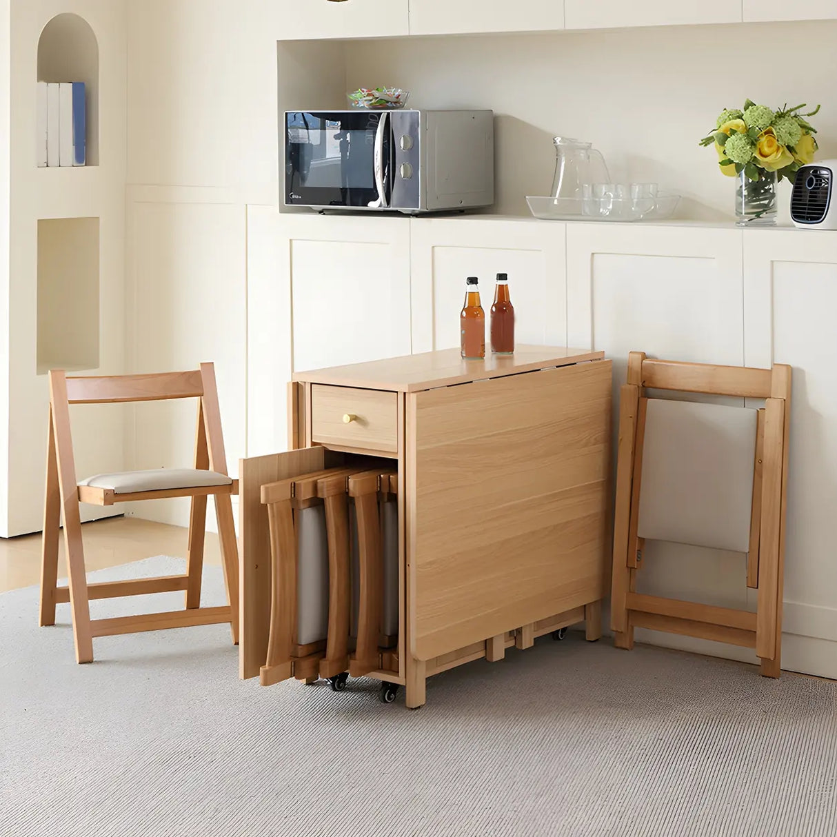 Scandinavian Folding Rectangle Rubberwood Dining Table Image - 4