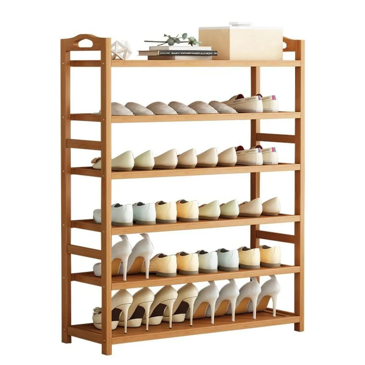 Scandinavian Free Standing Natural Bamboo Floor Shoe Rack Image - 10