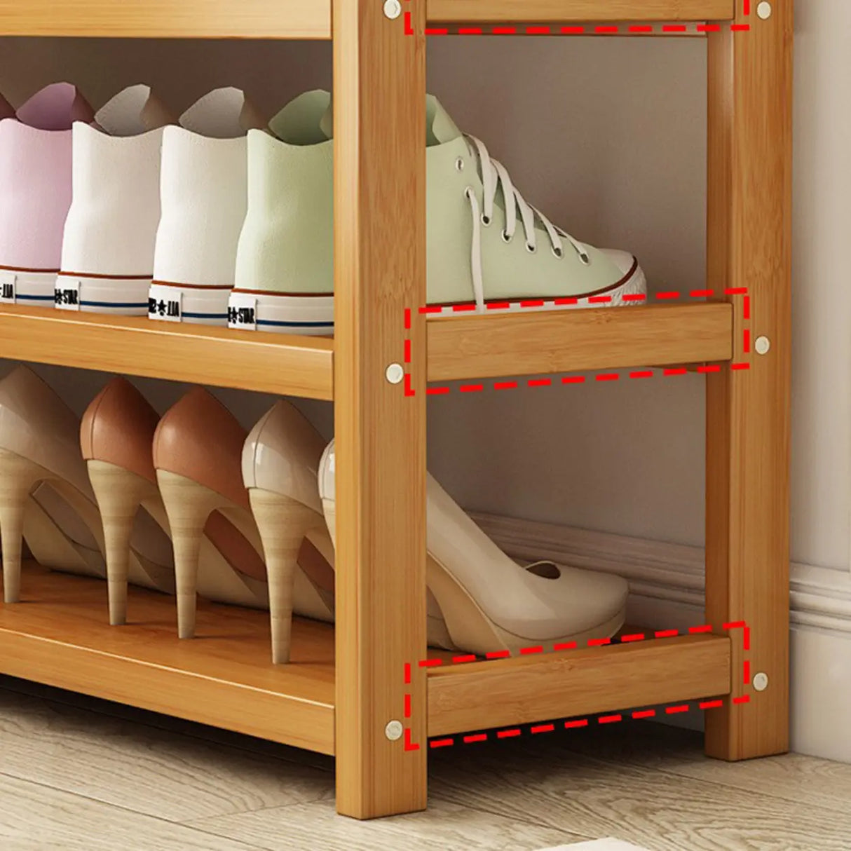 Scandinavian Free Standing Natural Bamboo Floor Shoe Rack Image - 11