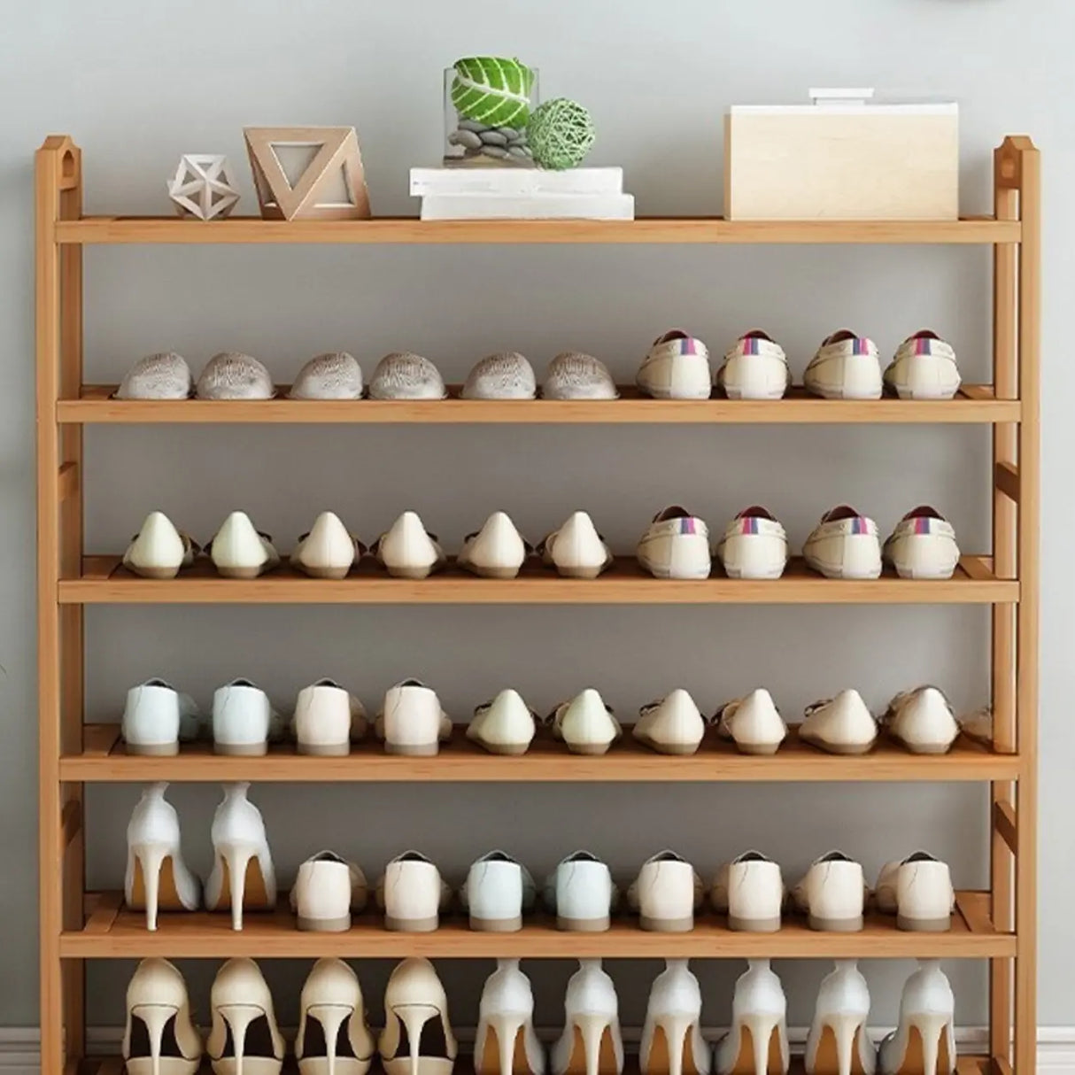 Scandinavian Free Standing Natural Bamboo Floor Shoe Rack Image - 14