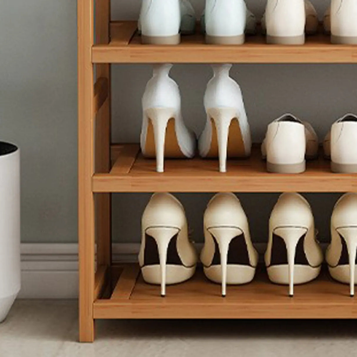 Scandinavian Free Standing Natural Bamboo Floor Shoe Rack Image - 16