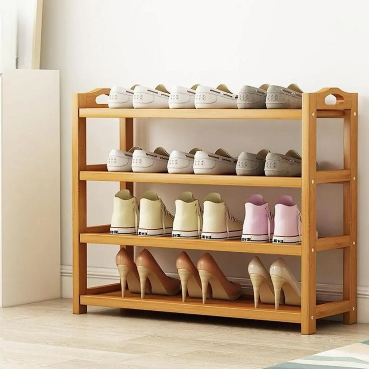 Scandinavian Free Standing Natural Bamboo Floor Shoe Rack Image - 19