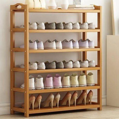 Scandinavian Free Standing Natural Bamboo Floor Shoe Rack Image - 1