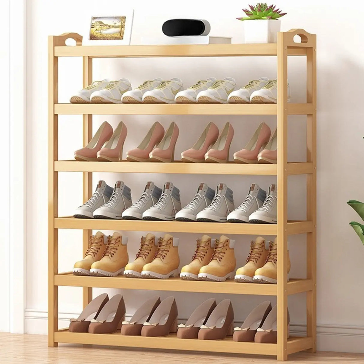 Scandinavian Free Standing Natural Bamboo Floor Shoe Rack Image - 21