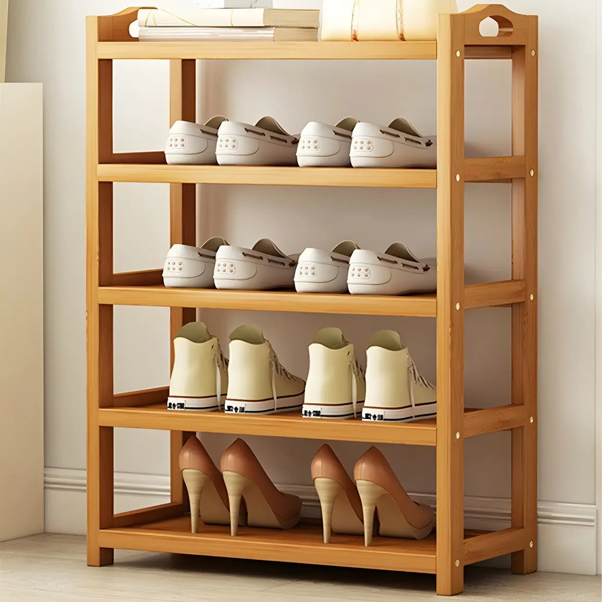 Scandinavian Free Standing Natural Bamboo Floor Shoe Rack Image - 22