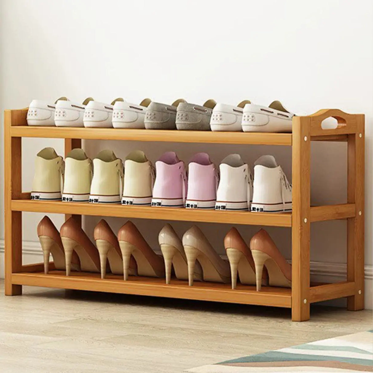 Scandinavian Free Standing Natural Bamboo Floor Shoe Rack Image - 30