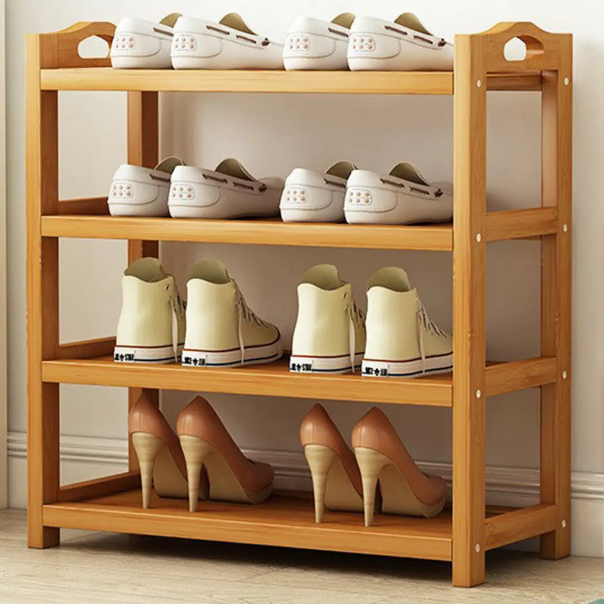 Scandinavian Free Standing Natural Bamboo Floor Shoe Rack Image - 31