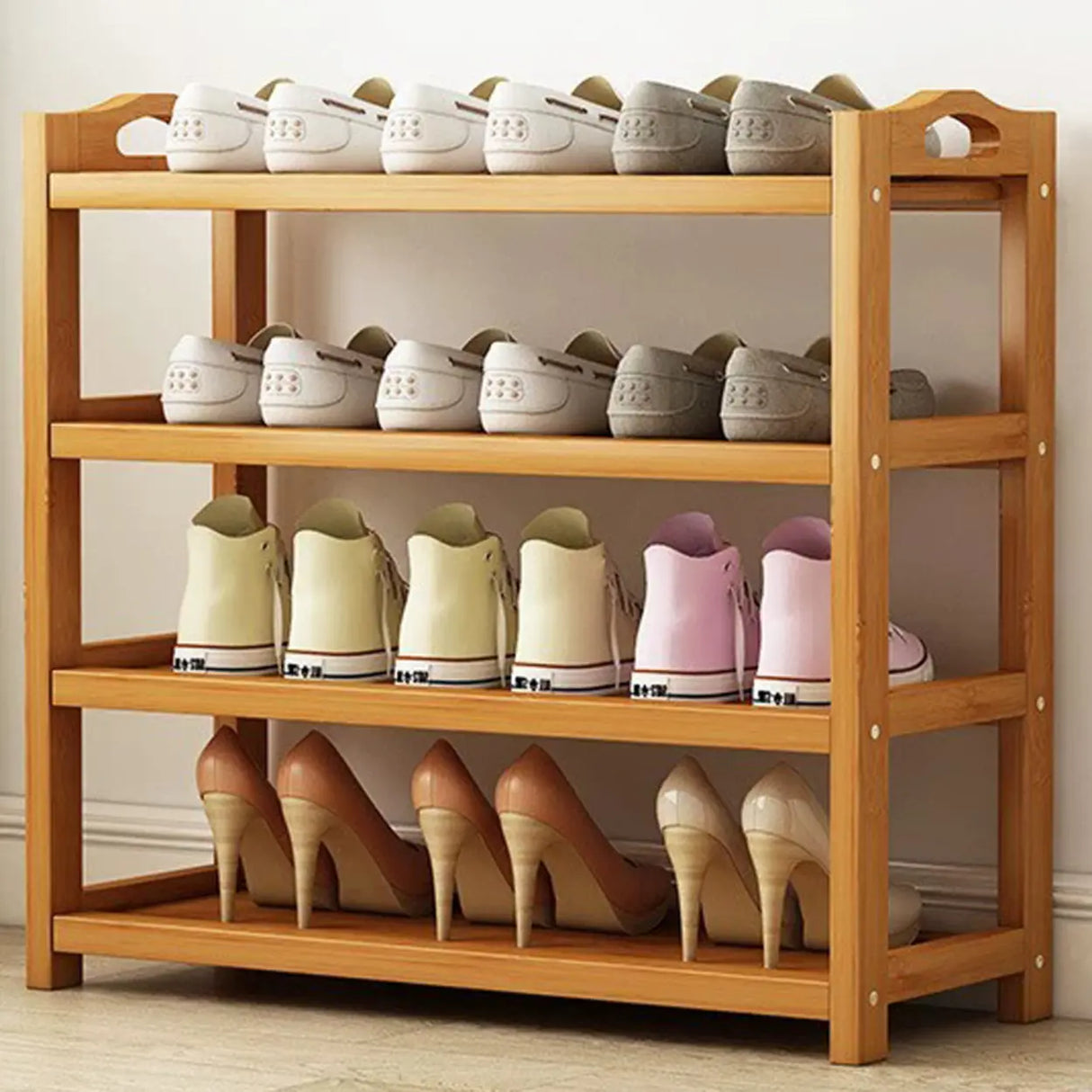 Scandinavian Free Standing Natural Bamboo Floor Shoe Rack Image - 32