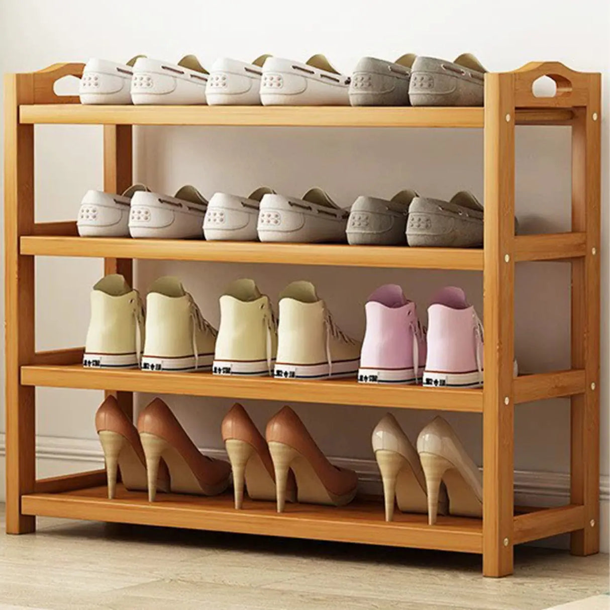 Scandinavian Free Standing Natural Bamboo Floor Shoe Rack Image - 33