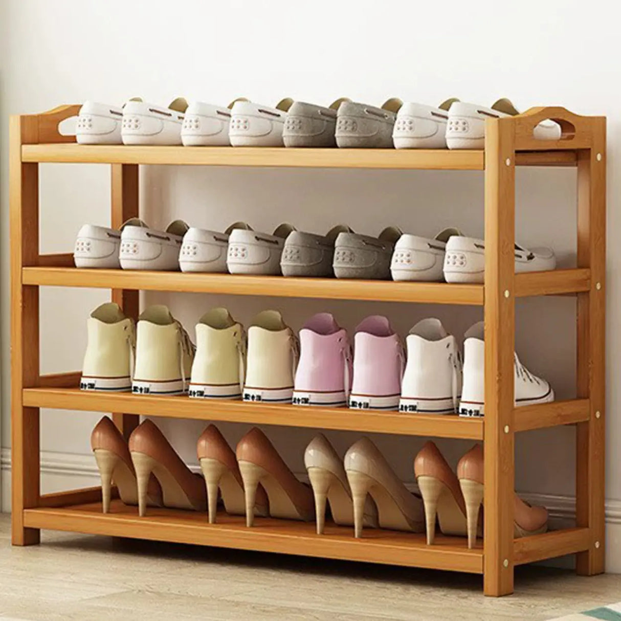 Scandinavian Free Standing Natural Bamboo Floor Shoe Rack Image - 34