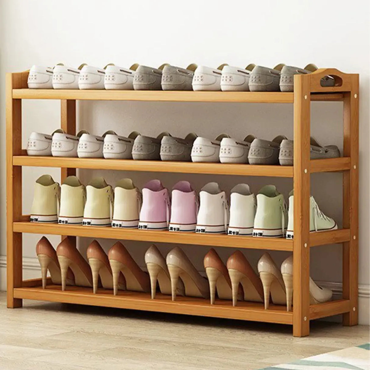 Scandinavian Free Standing Natural Bamboo Floor Shoe Rack Image - 35