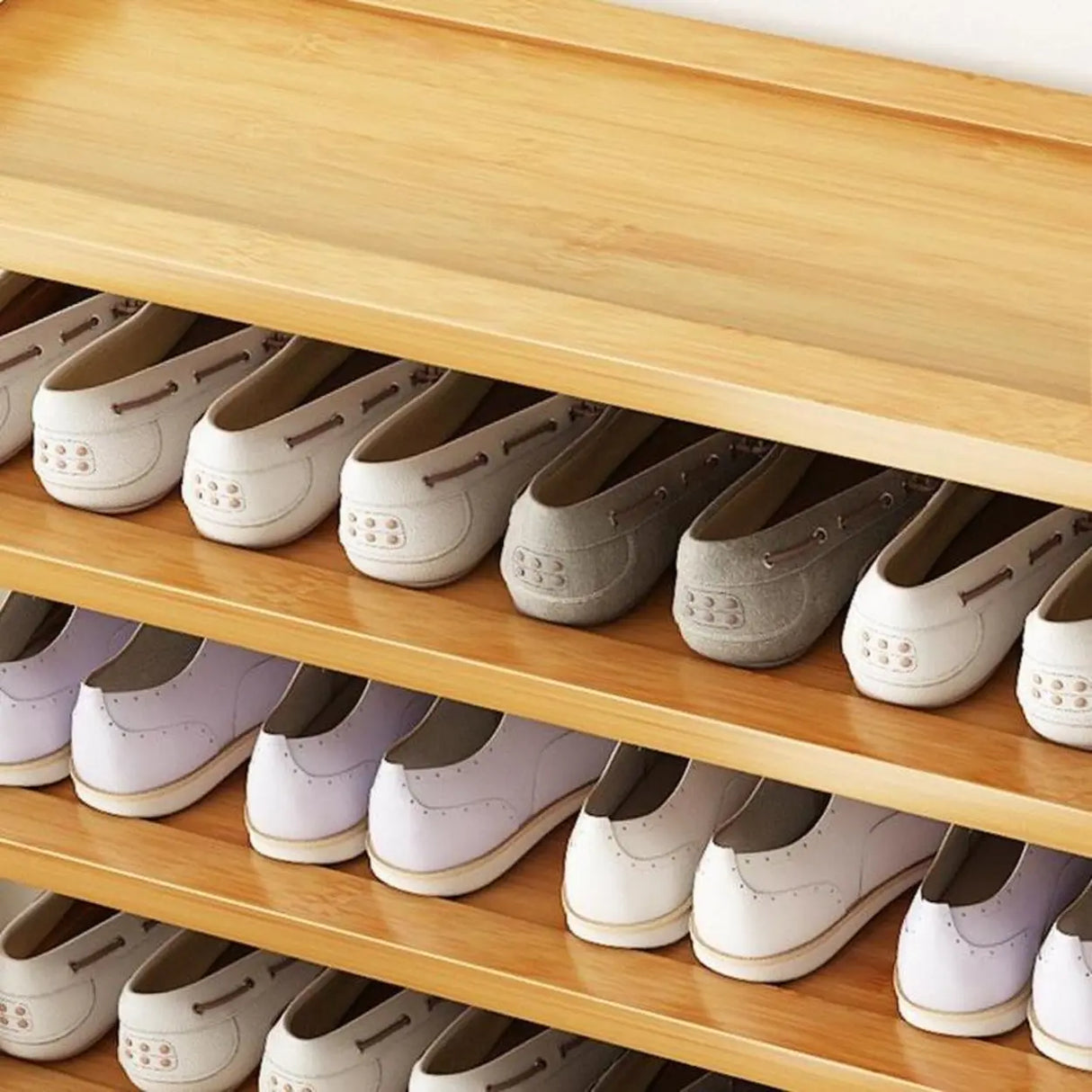 Scandinavian Free Standing Natural Bamboo Floor Shoe Rack Image - 3