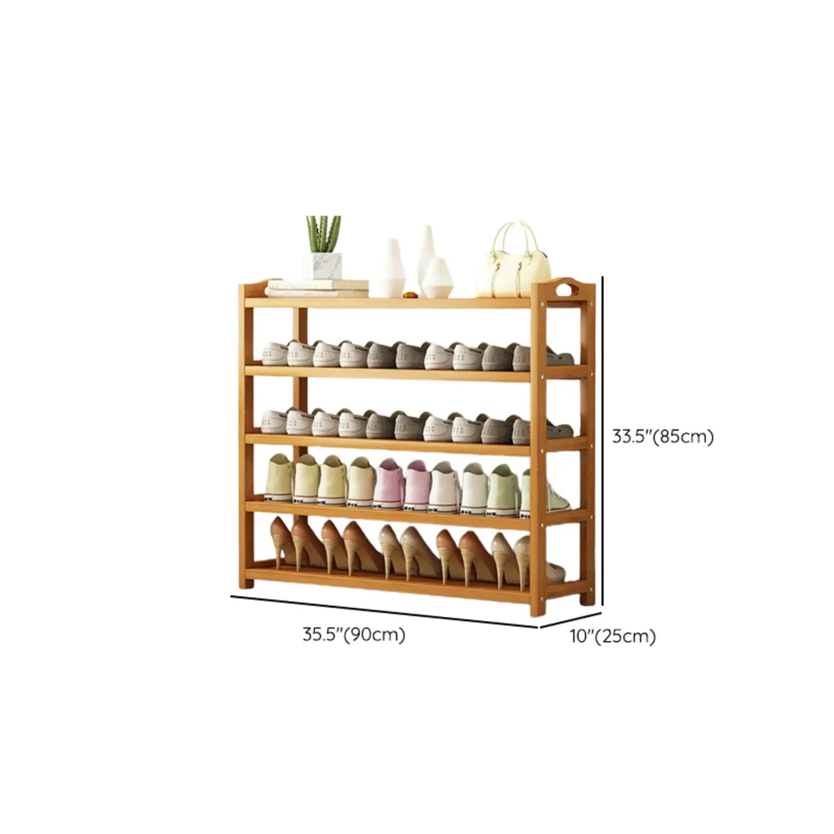 Scandinavian Free Standing Natural Bamboo Floor Shoe Rack Image - 42