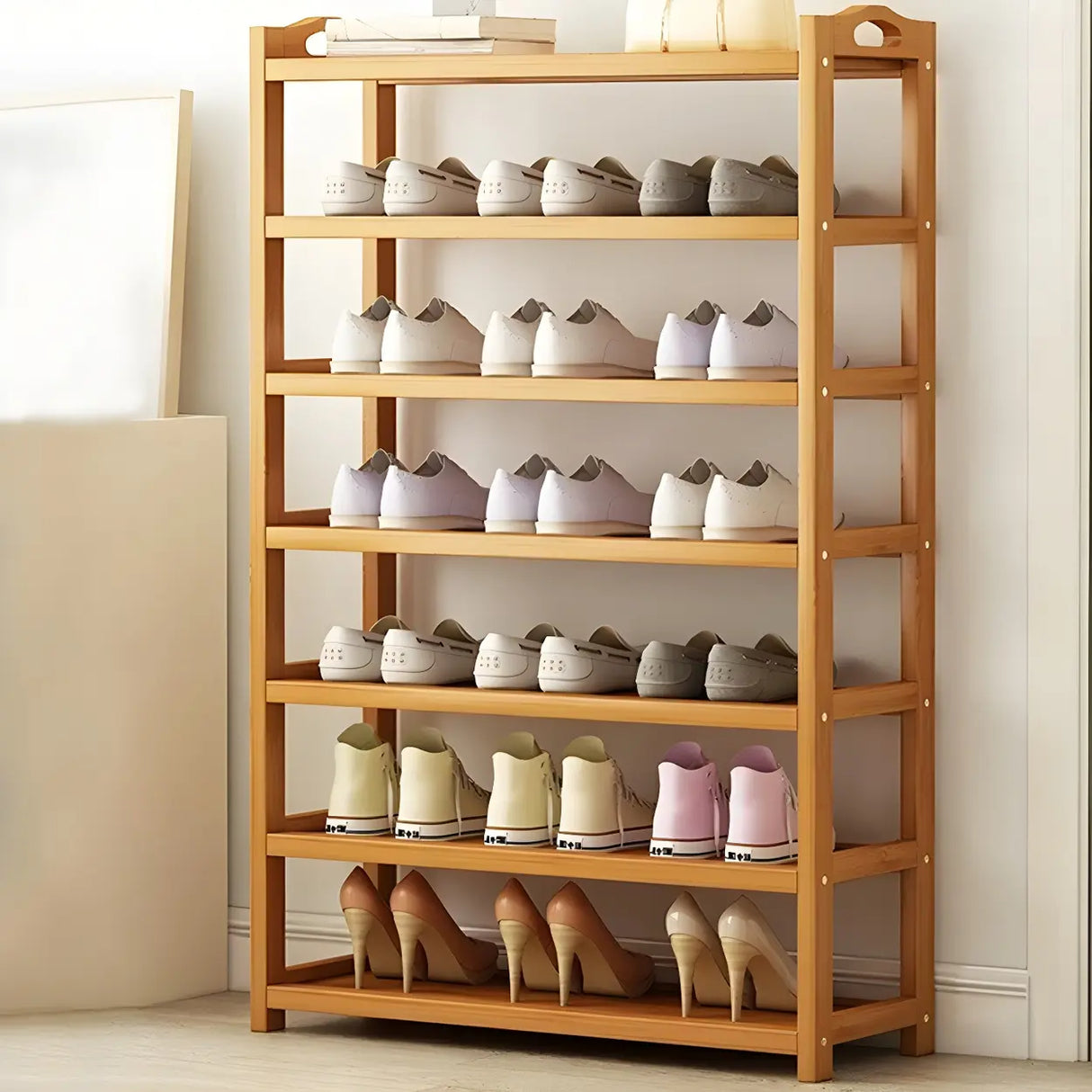 Scandinavian Free Standing Natural Bamboo Floor Shoe Rack Image - 4