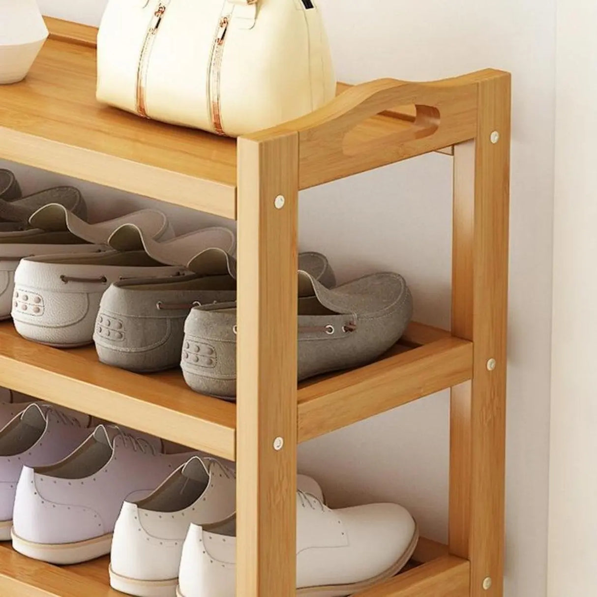 Scandinavian Free Standing Natural Bamboo Floor Shoe Rack Image - 5