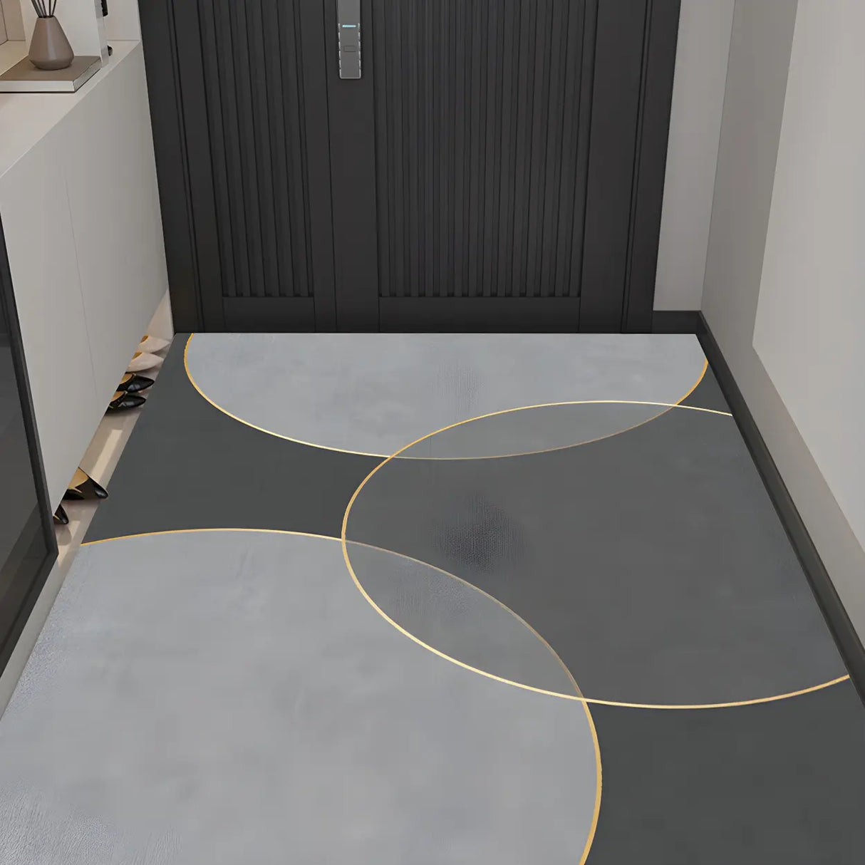 Scandinavian Geometric PVC Black Rectangle Area Rug Image - 1