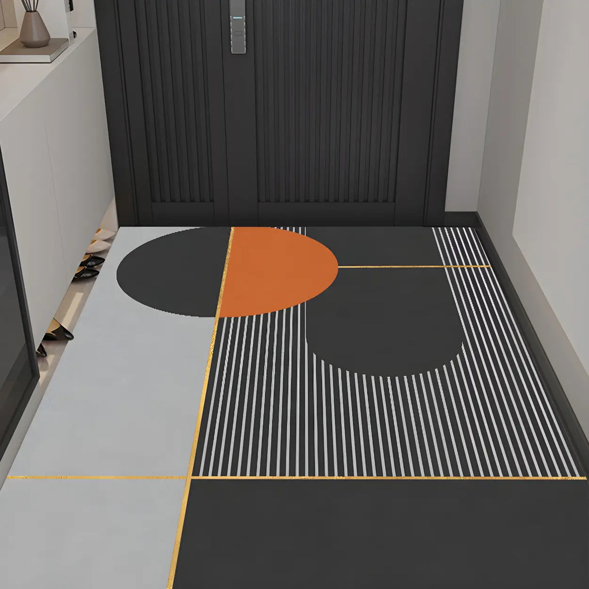 Scandinavian Geometric PVC Black Rectangle Area Rug Image - 10