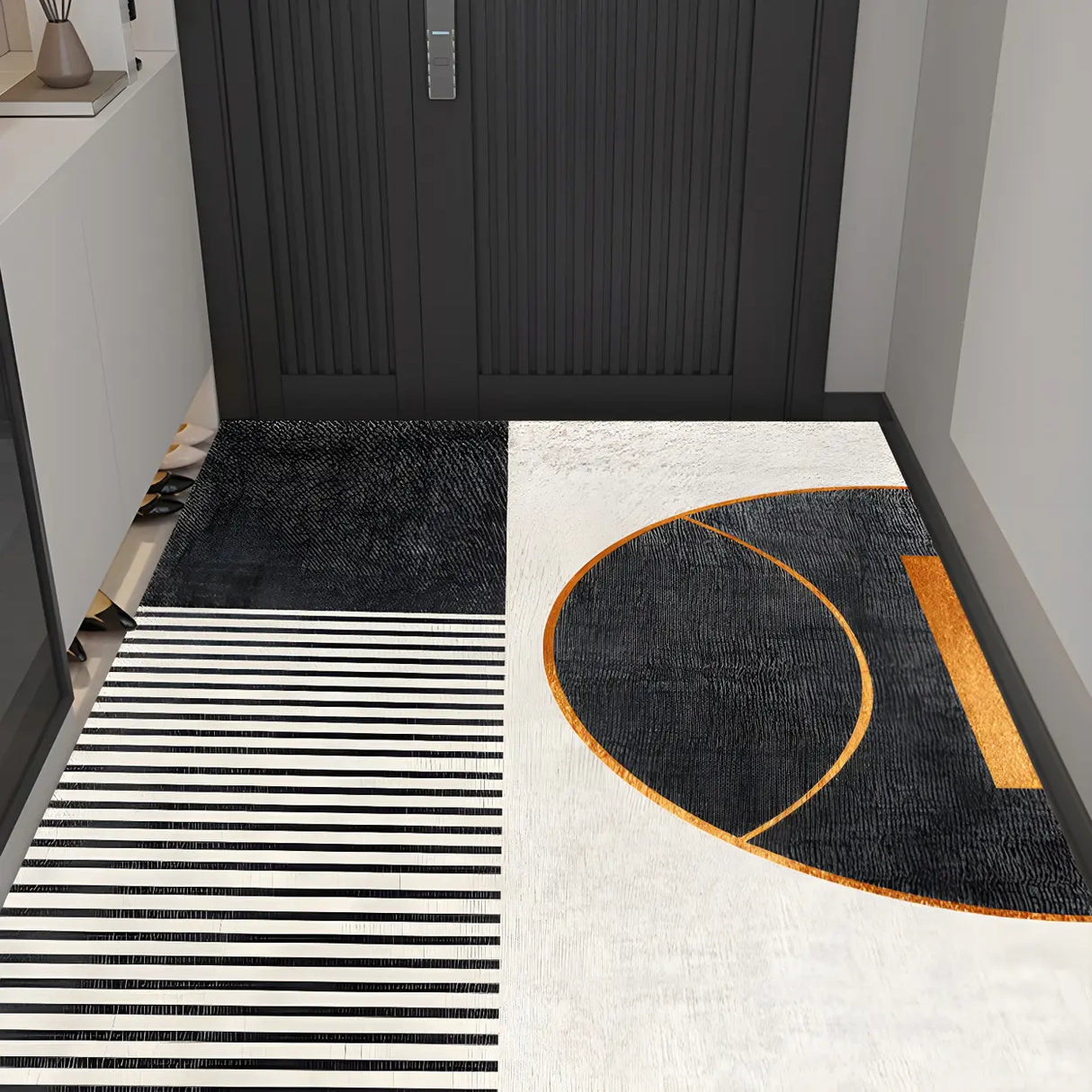 Scandinavian Geometric PVC Black Rectangle Area Rug Image - 11