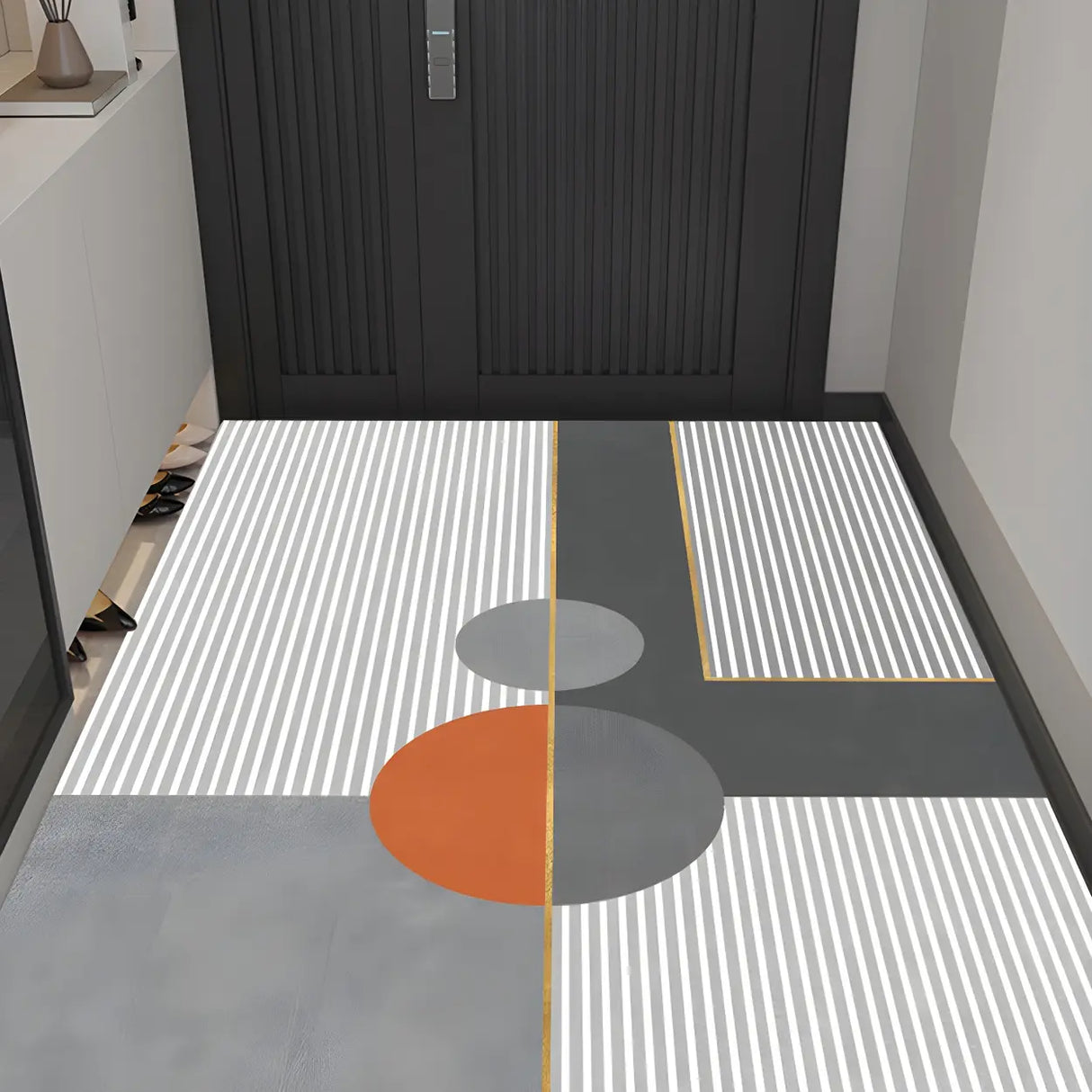 Scandinavian Geometric PVC Black Rectangle Area Rug Image - 12