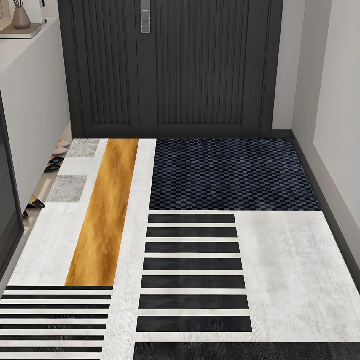 Scandinavian Geometric PVC Black Rectangle Area Rug Image - 13