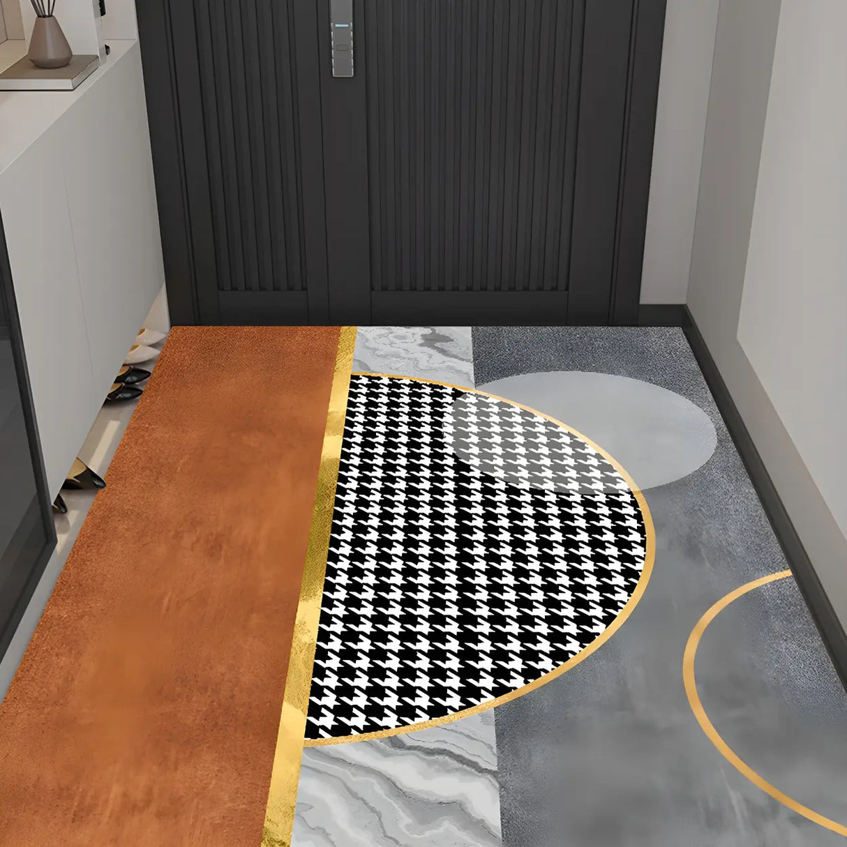 Scandinavian Geometric PVC Black Rectangle Area Rug Image - 14