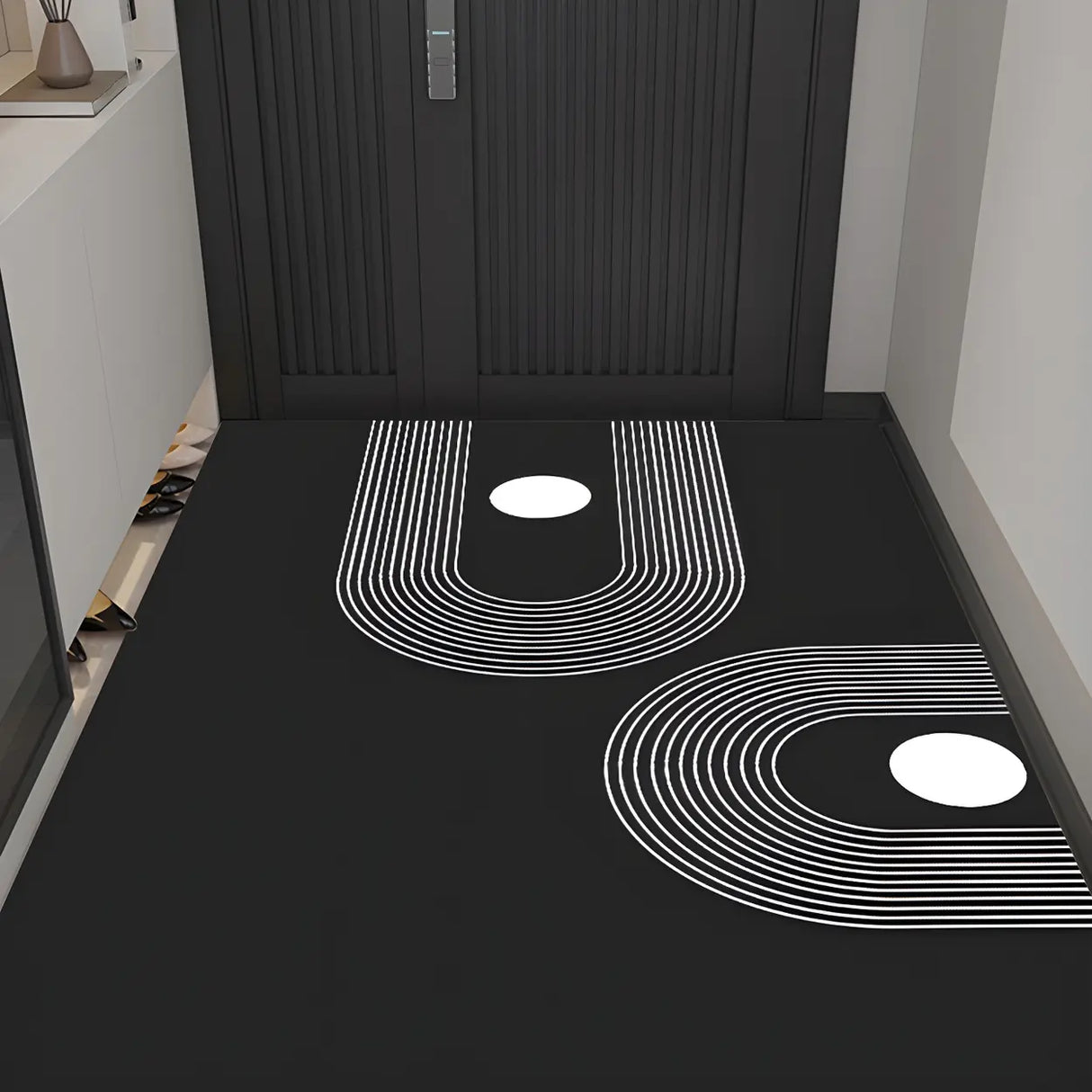 Scandinavian Geometric PVC Black Rectangle Area Rug Image - 2