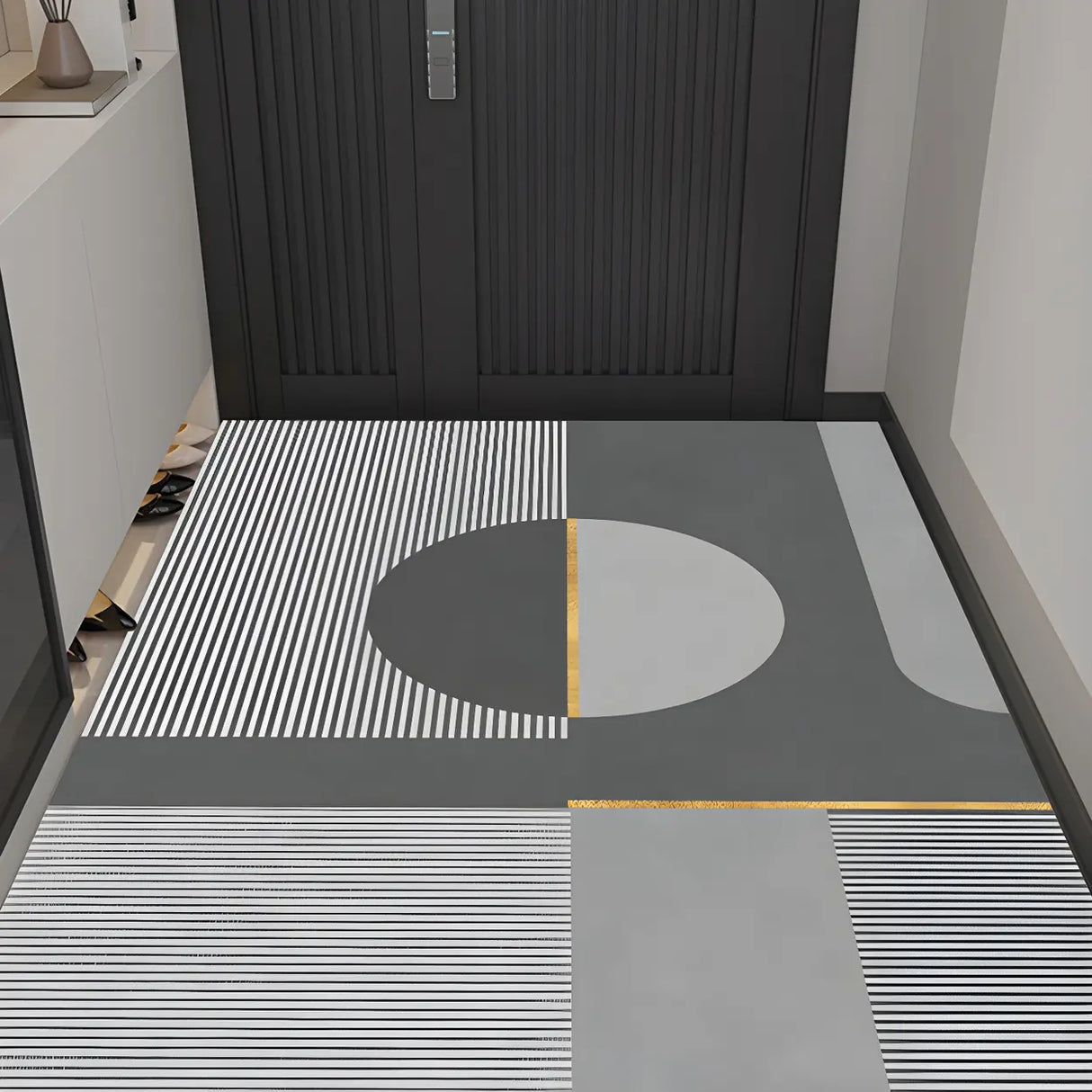 Scandinavian Geometric PVC Black Rectangle Area Rug Image - 3