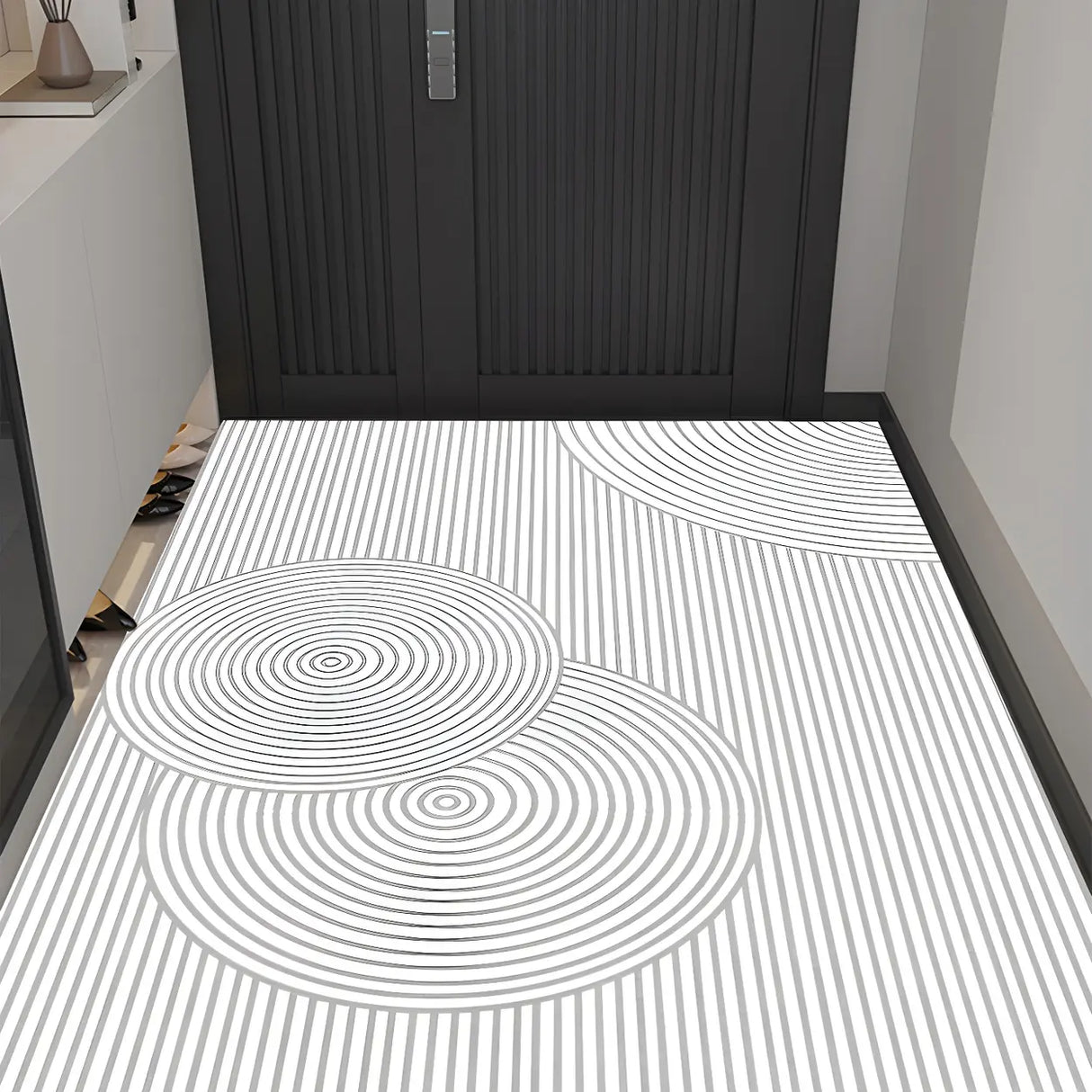 Scandinavian Geometric PVC Black Rectangle Area Rug Image - 4