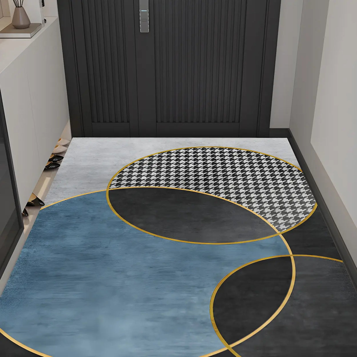 Scandinavian Geometric PVC Black Rectangle Area Rug Image - 8