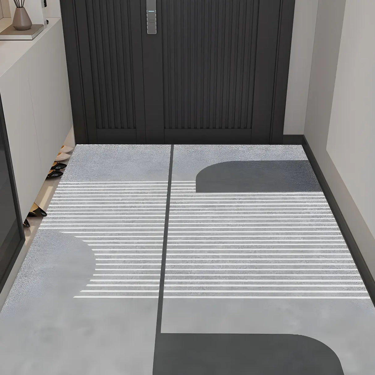 Scandinavian Geometric PVC Black Rectangle Area Rug Image - 9