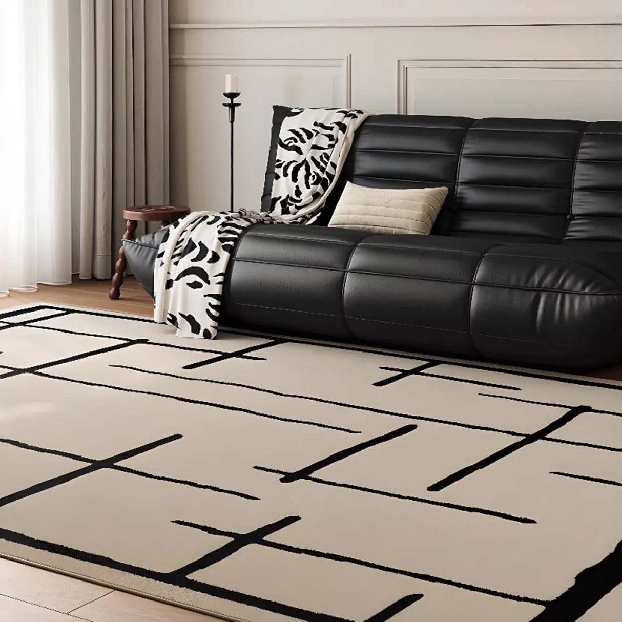 Scandinavian Geometric Striped Anti-slip Area Rug Image - 4