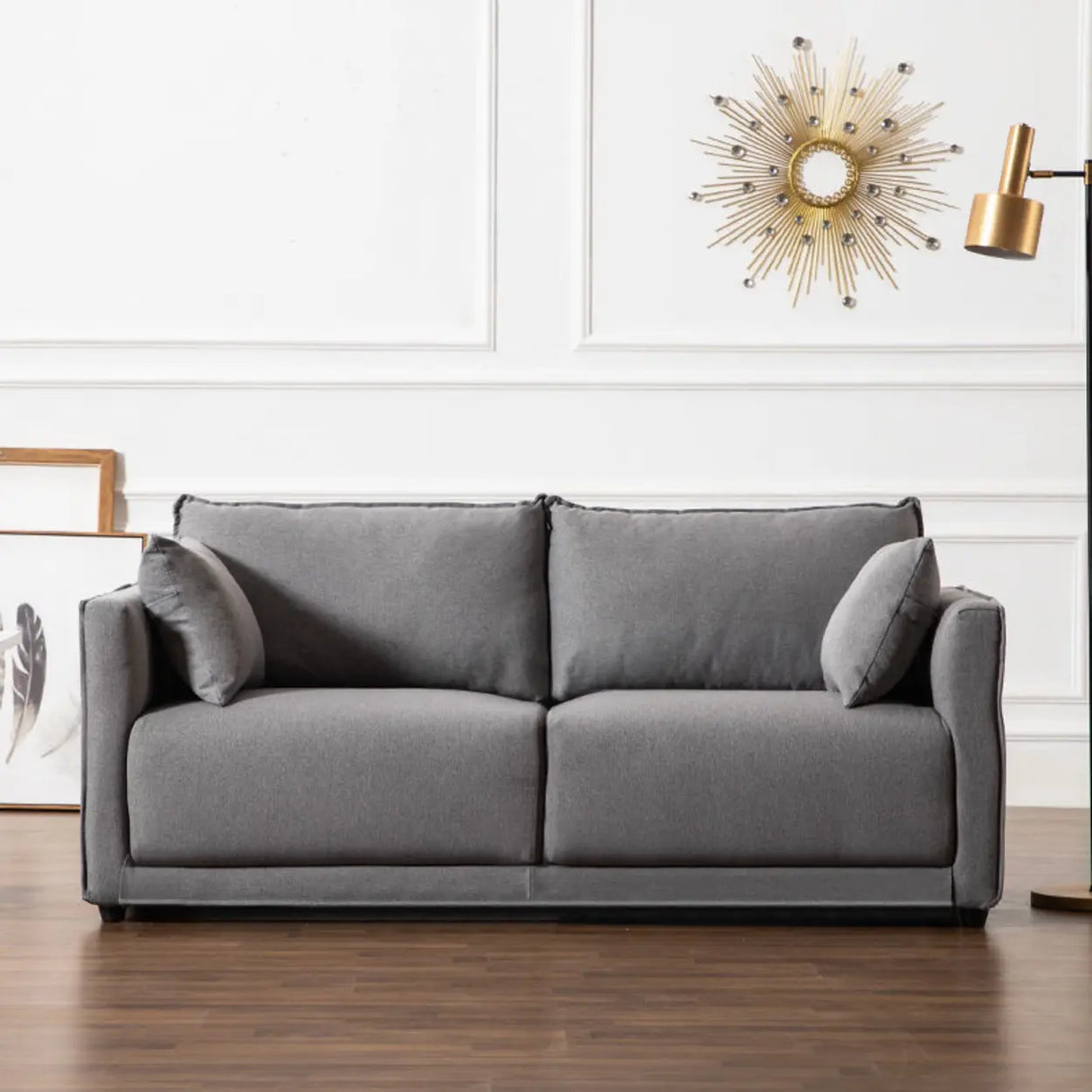 Scandinavian Gray Square Arm Memory Foam Fill Sofa Image - 15