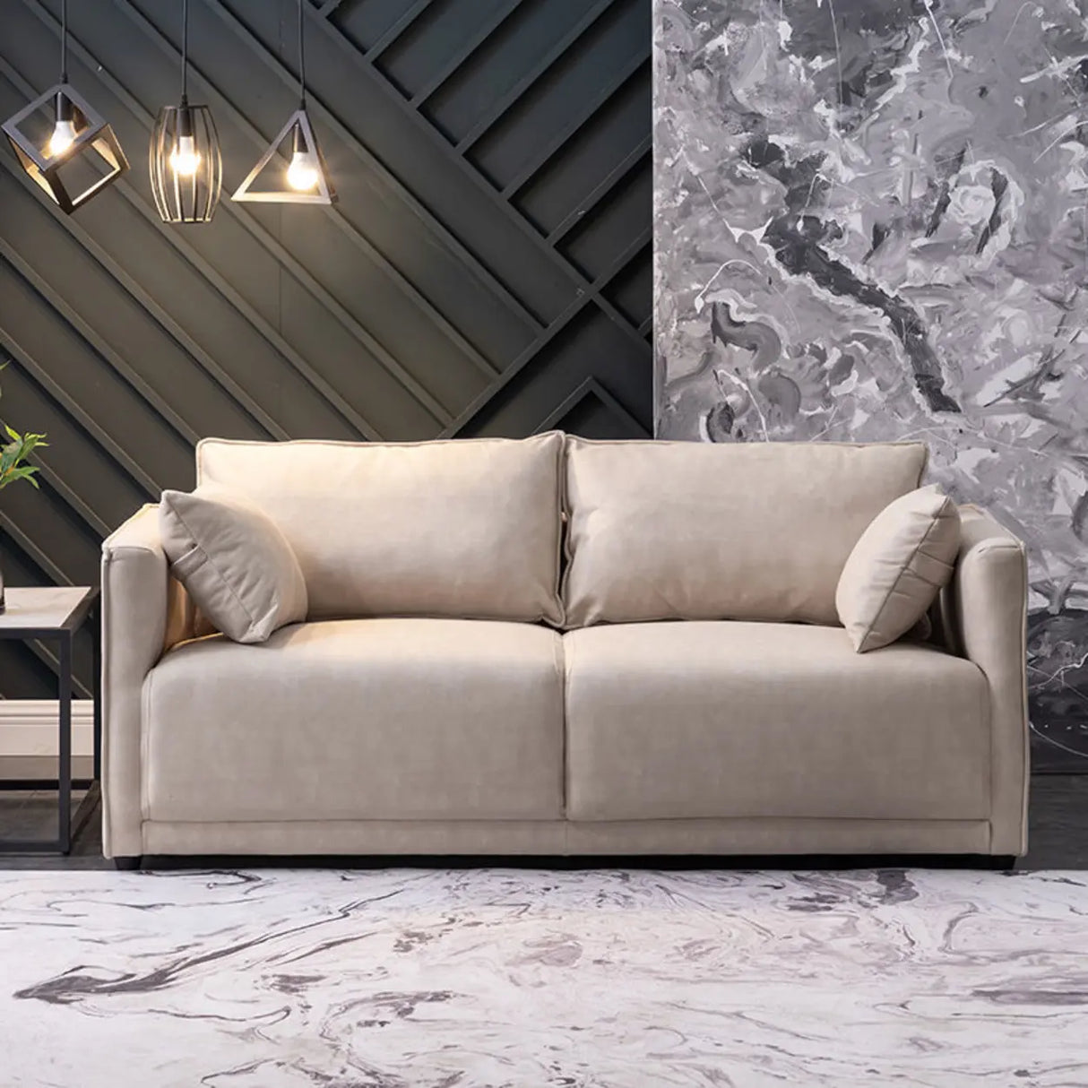 Scandinavian Gray Square Arm Memory Foam Fill Sofa Image - 2