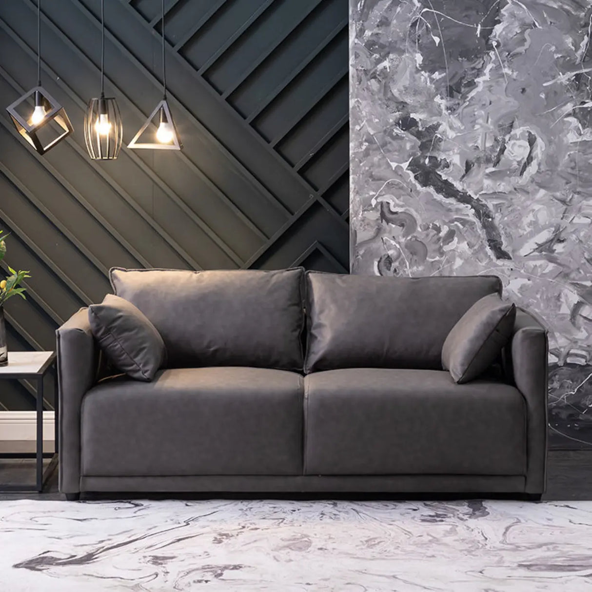 Scandinavian Gray Square Arm Memory Foam Fill Sofa Image - 4