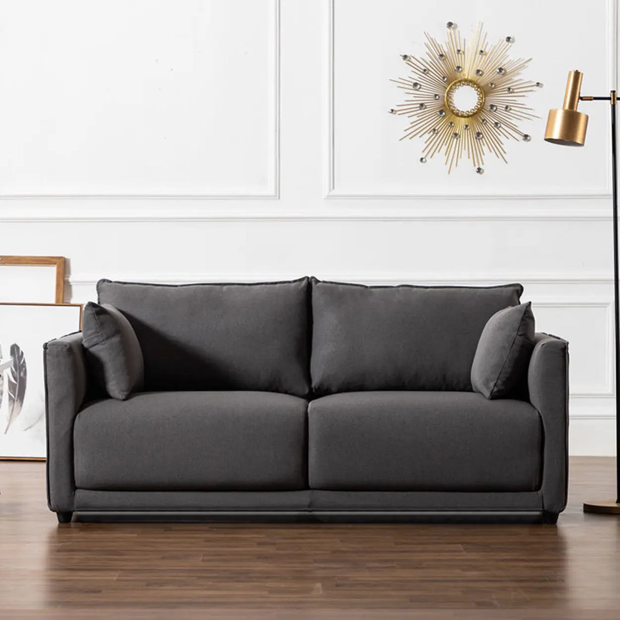 Scandinavian Gray Square Arm Memory Foam Fill Sofa Image - 6