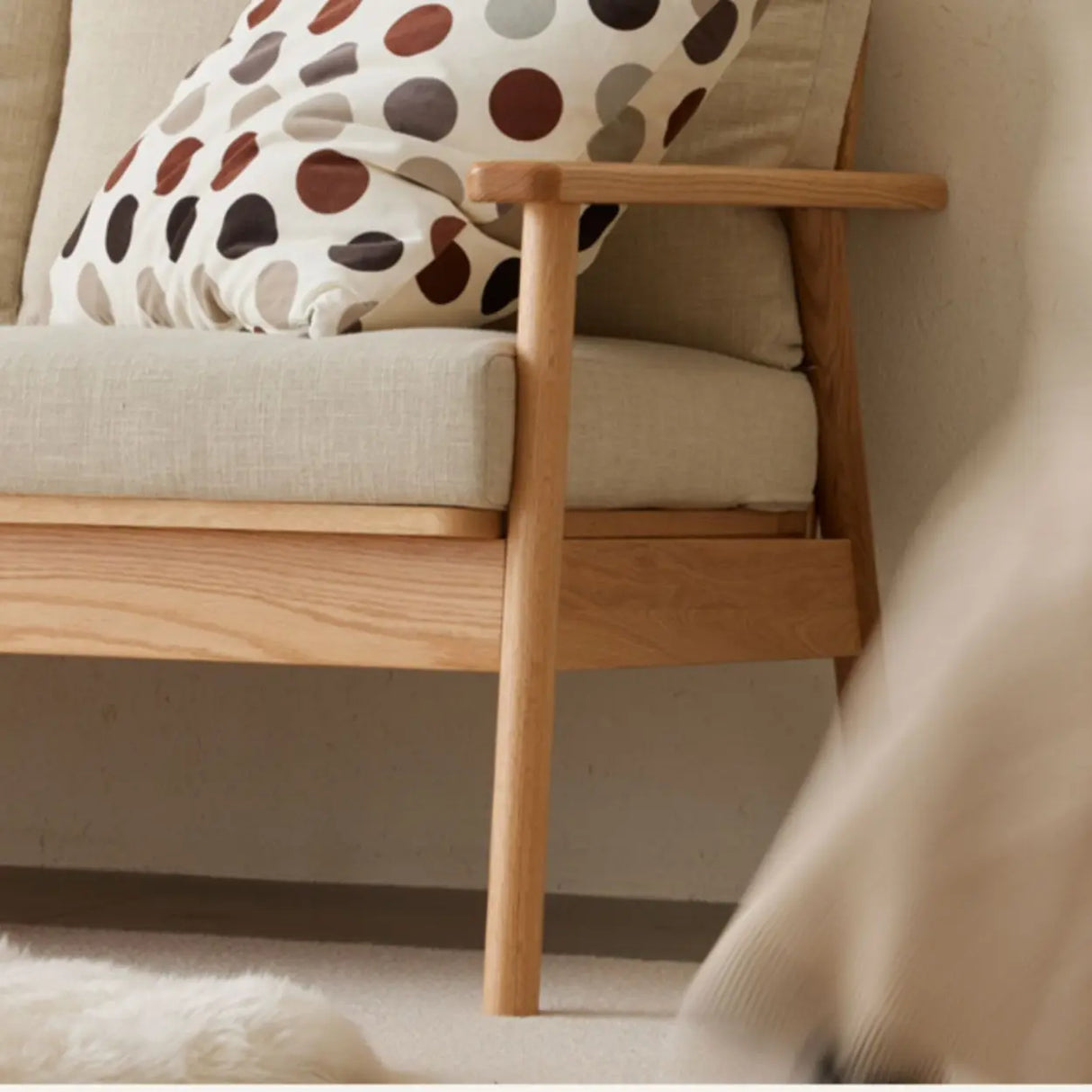 Scandinavian Grey Cotton Linen Wooden Frame Sofa Image - 11