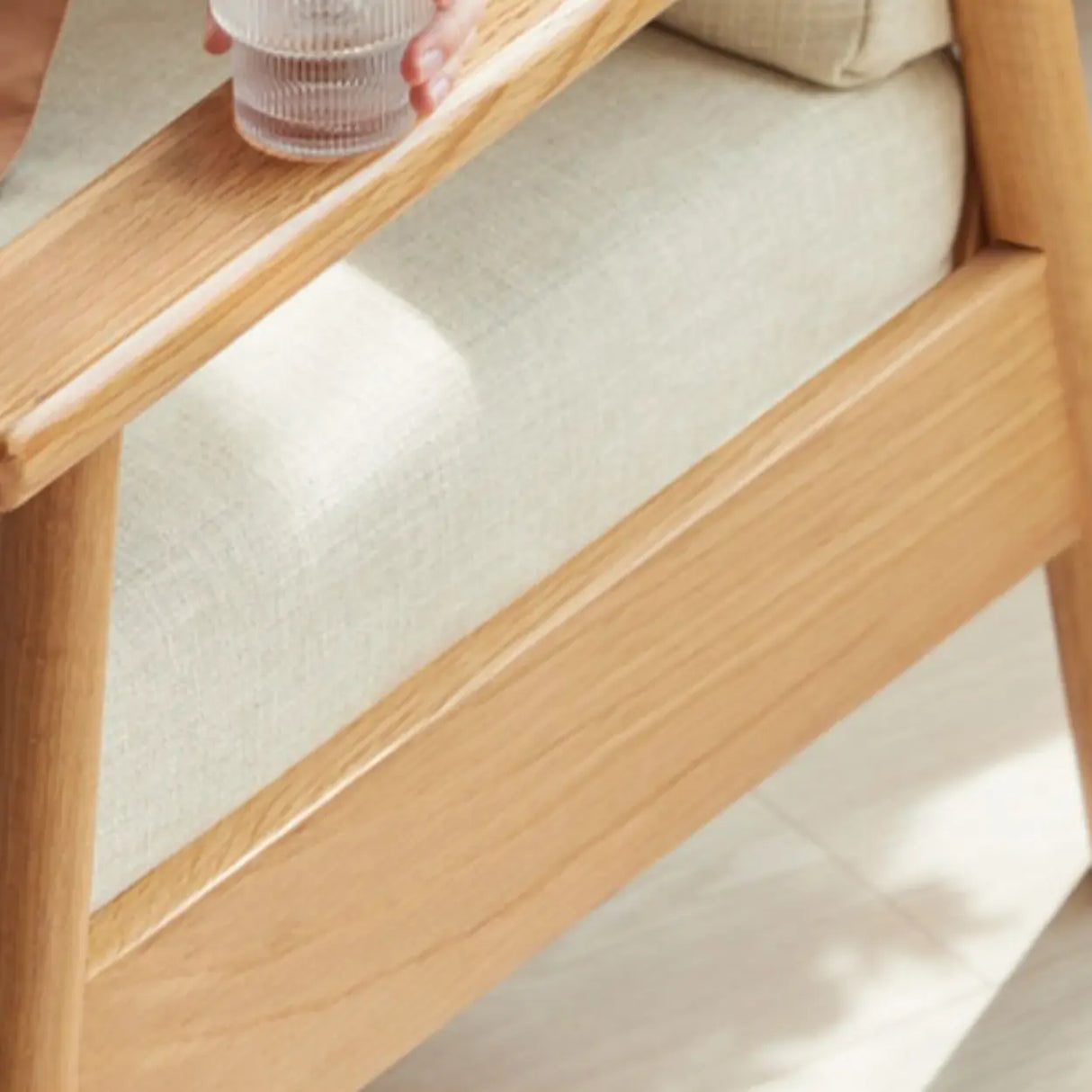 Scandinavian Grey Cotton Linen Wooden Frame Sofa Image - 13