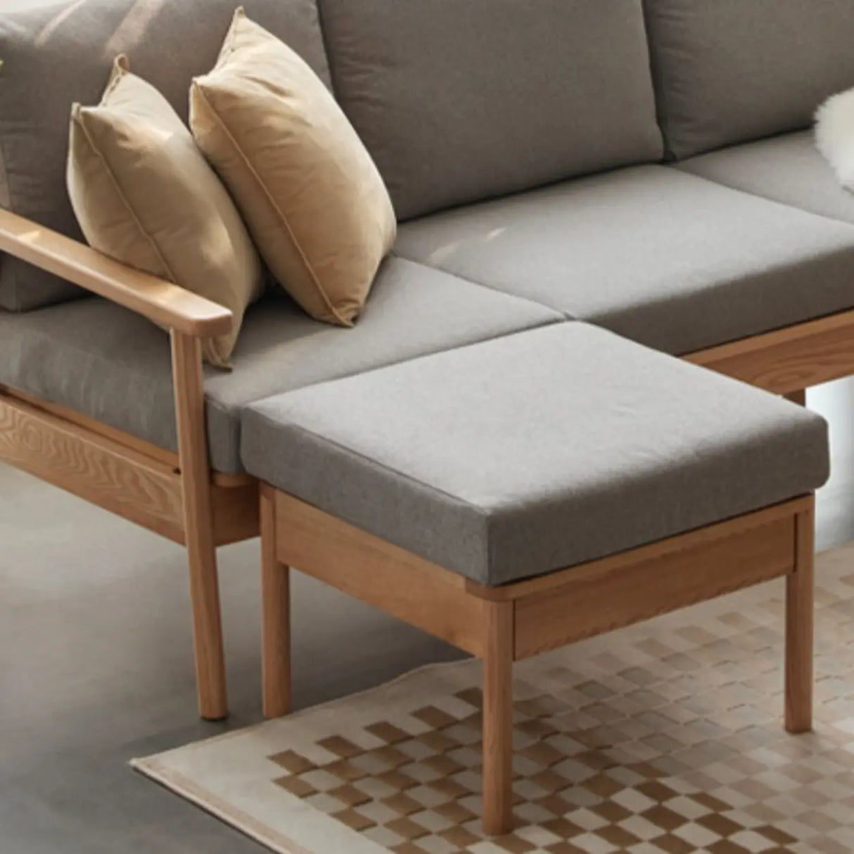 Scandinavian Grey Cotton Linen Wooden Frame Sofa Image - 15