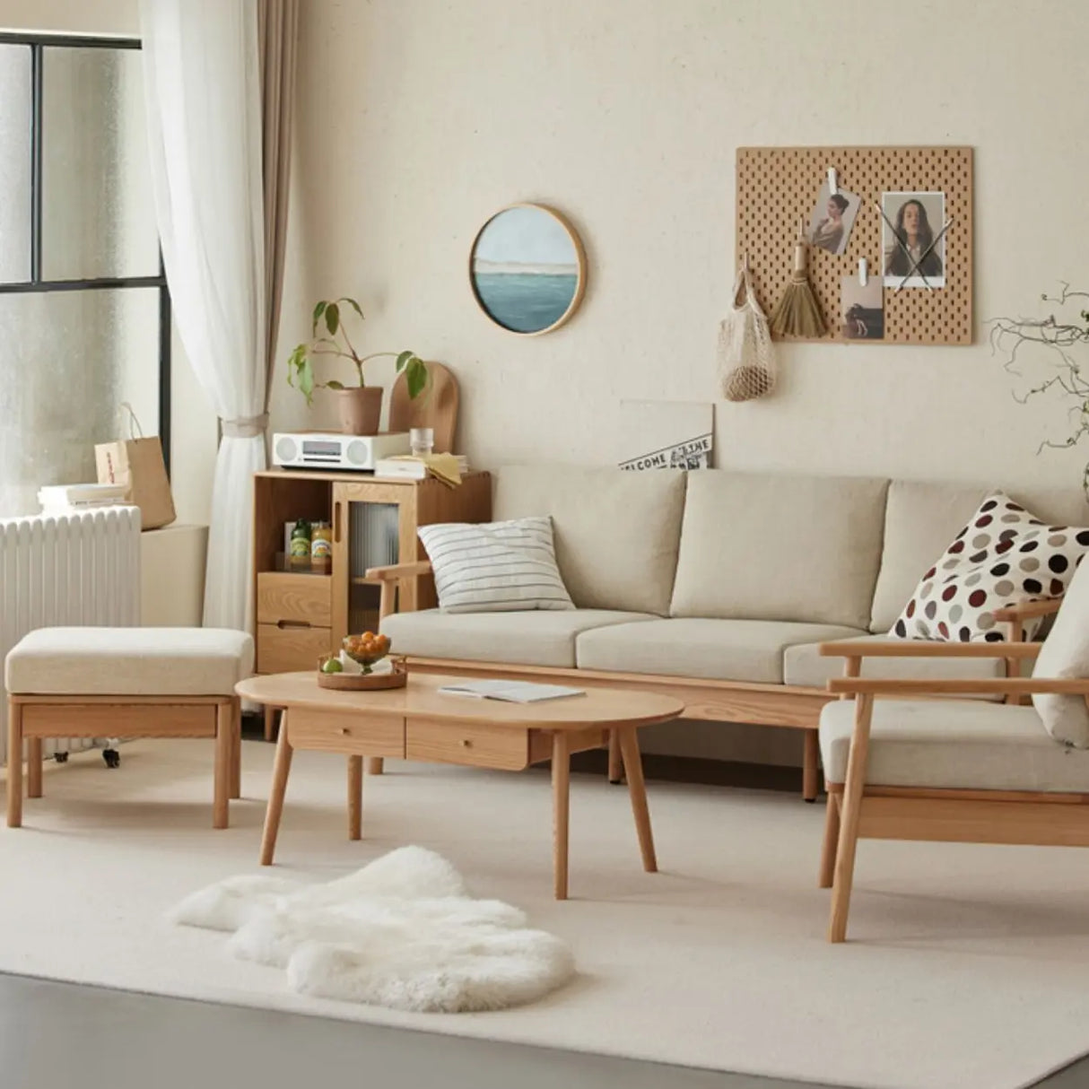 Scandinavian Grey Cotton Linen Wooden Frame Sofa Image - 16