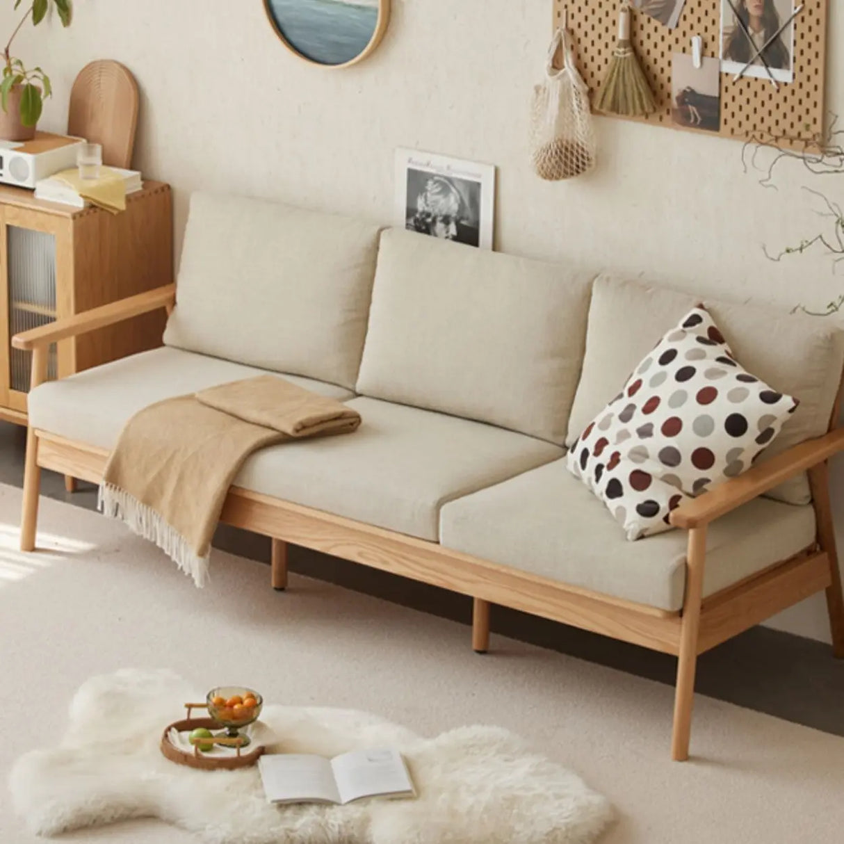 Scandinavian Grey Cotton Linen Wooden Frame Sofa Image - 19