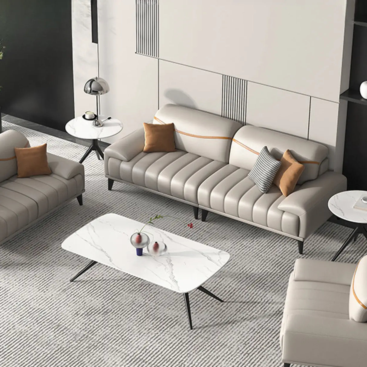 Scandinavian Grey Stain Resistant Leather Cushion Sofa Image - 1