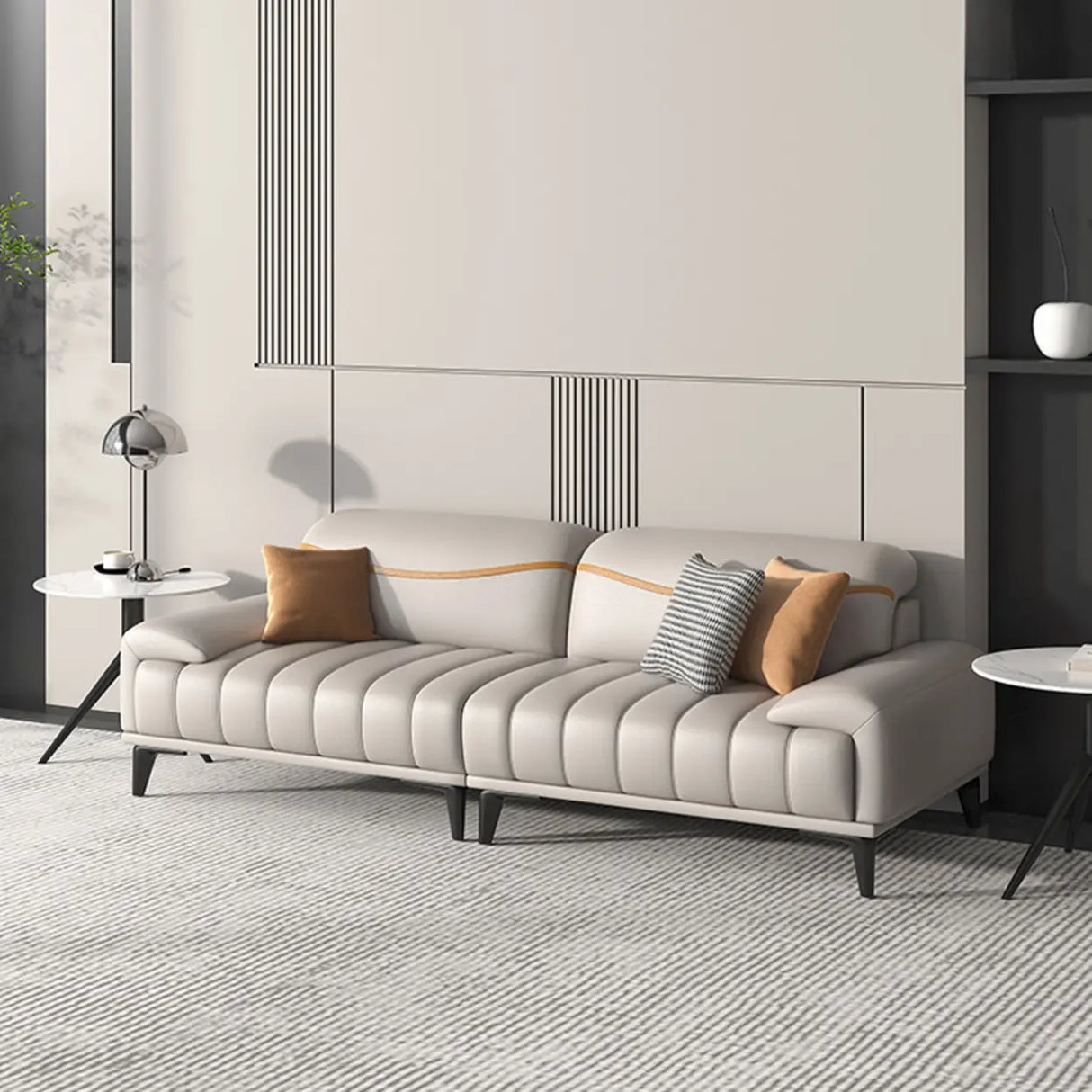 Scandinavian Grey Stain Resistant Leather Cushion Sofa Image - 4