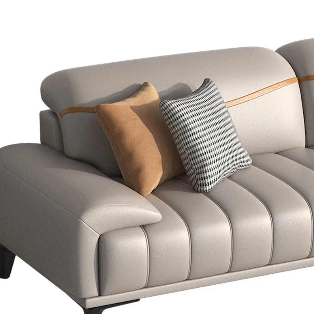 Scandinavian Grey Stain Resistant Leather Cushion Sofa Image - 6