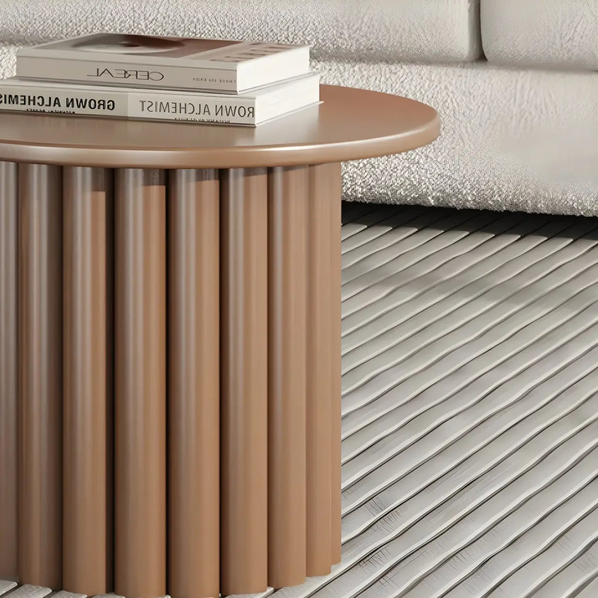 Scandinavian Khaki Brown Wooden Round Coffee Table Set Image - 10