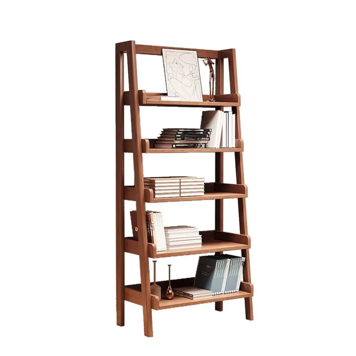Scandinavian Mimimalist Wood Ladder Vertical Bookshelf Rack Image - 10